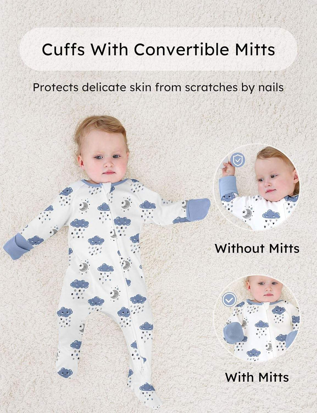 sets of 3 baby pyjamas, sizes 3 to 6 months and 6 to 9 months